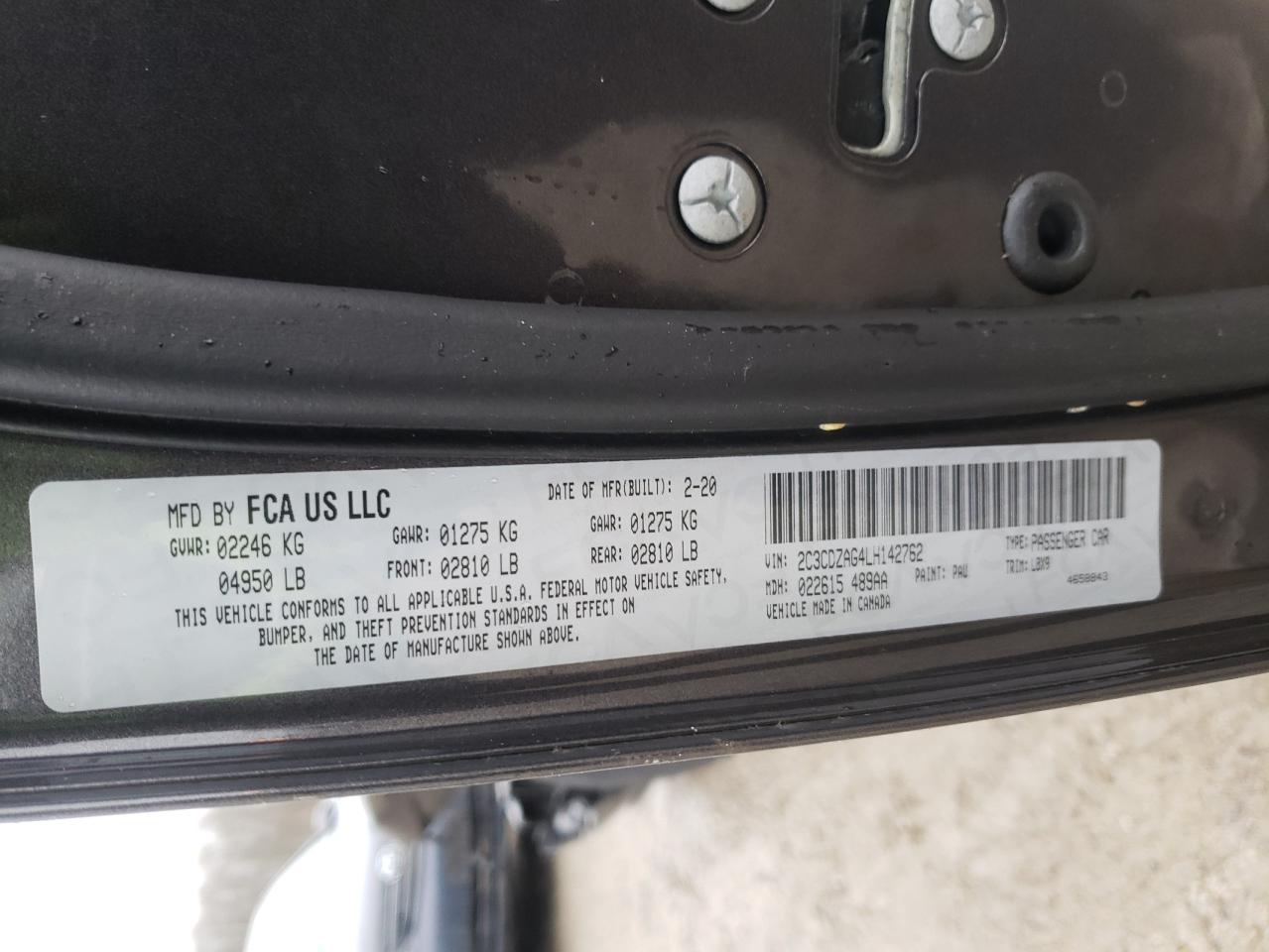 Photo 10 from auction – 2020 DODGE CHALLENGER with VIN 2C3CDZAG4LH142762