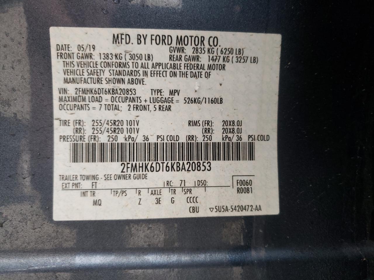 Photo 10 from auction – 2019 FORD FLEX LIMIT with VIN 2FMHK6DT6KBA20853