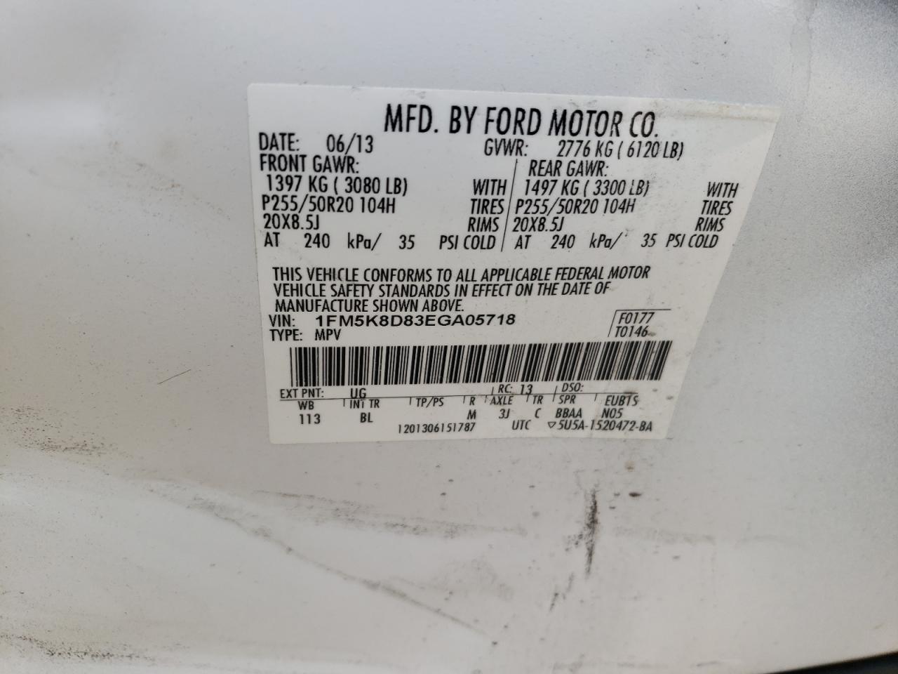 Photo 10 from auction – 2014 FORD EXPLORER X with VIN 1FM5K8D83EGA05718