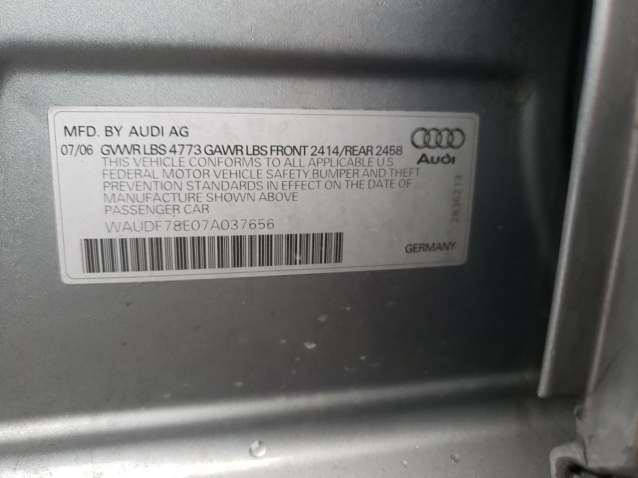 Photo 10 from auction – 2007 AUDI A4 2.0T QU with VIN WAUDF78E07A037656