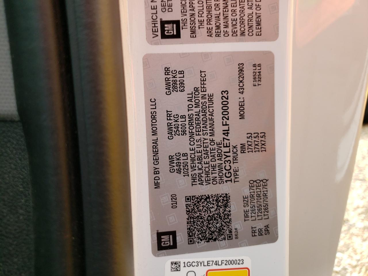 Photo 10 from auction – 2020 CHEVROLET SILVRK1500 with VIN 1GC3YLE74LF200023