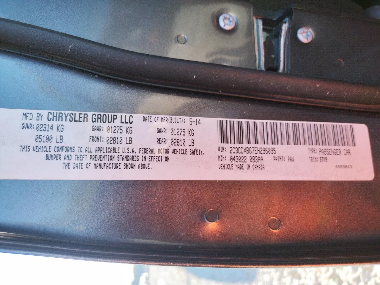 Photo 10 from auction – 2014 DODGE CHARGER SE with VIN 2C3CDXBG7EH296095