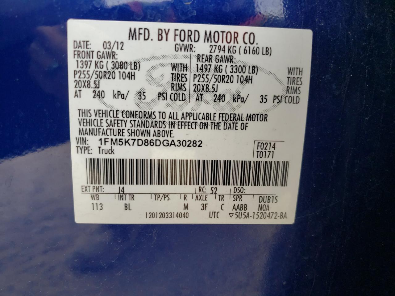 Photo 10 from auction – 2013 FORD EXPLORER X with VIN 1FM5K7D86DGA30282