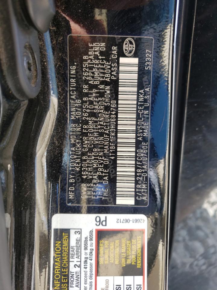 Photo 10 from auction – 2017 TOYOTA CAMRY LE with VIN 4T1BF1FK3HU684760