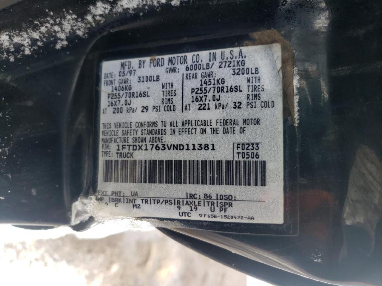 Photo 10 from auction – 1997 FORD F150 with VIN 1FTDX1763VND11381