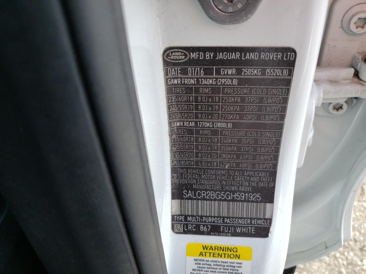 Photo 10 from auction – 2016 LAND ROVER DISCOVERY with VIN SALCR2BG5GH591925