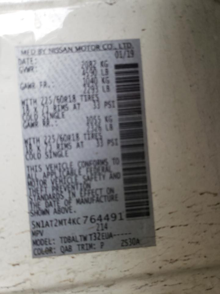 Photo 10 from auction – 2019 NISSAN ROGUE S with VIN 5N1AT2MT4KC764491