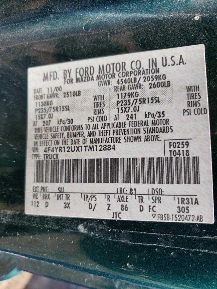 Photo 10 from auction – 2001 MAZDA B3000 with VIN 4F4YR12UX1TM12884