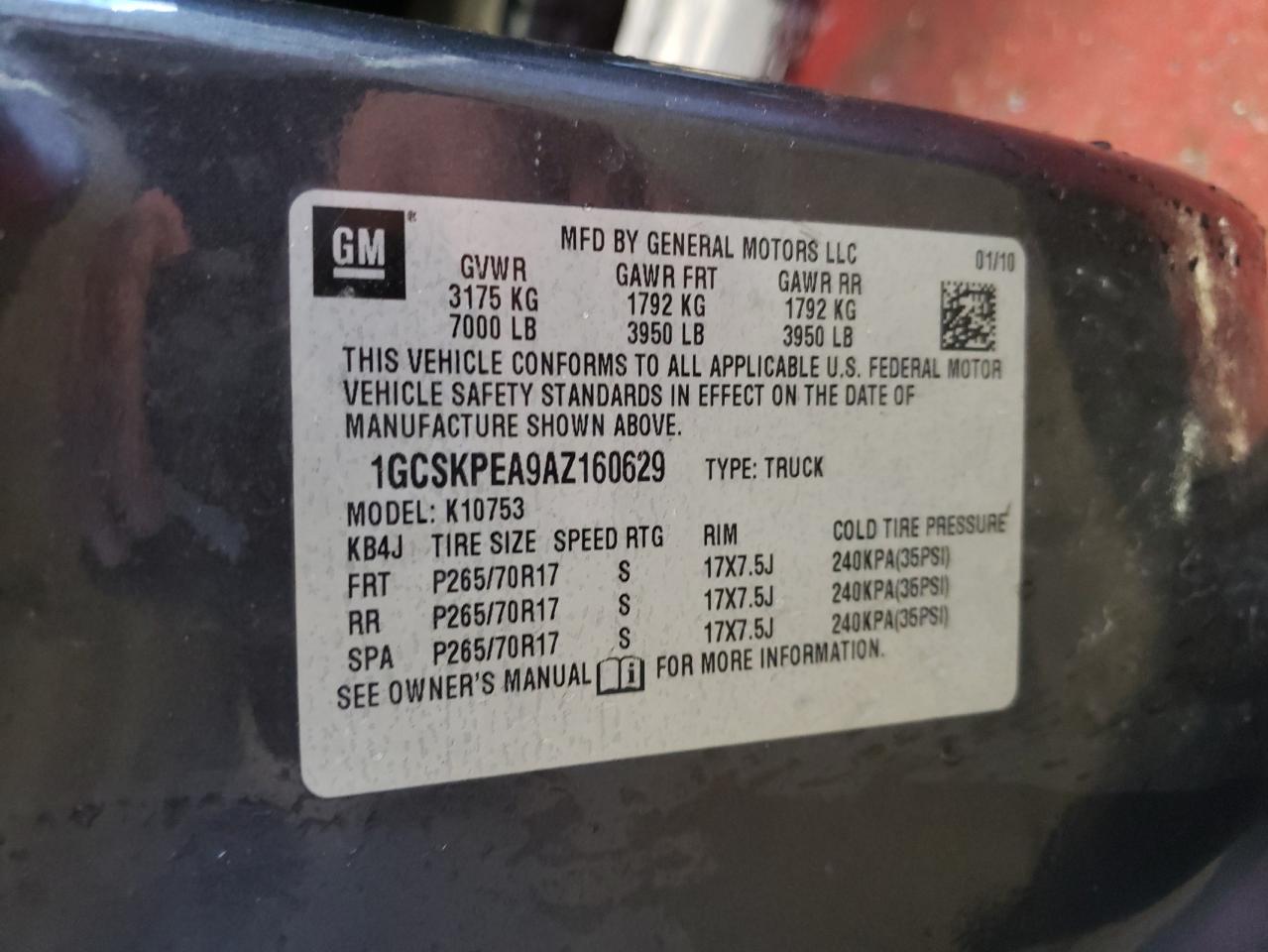 Photo 10 from auction – 2010 CHEVROLET SILVRK1500 with VIN 1GCSKPEA9AZ160629