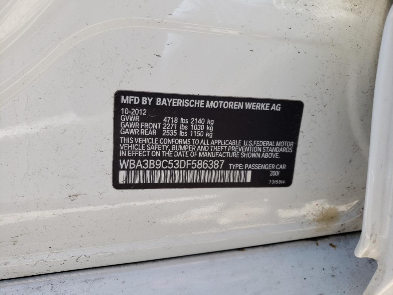 Photo 10 from auction – 2013 BMW 335 XI with VIN WBA3B9C53DF586387