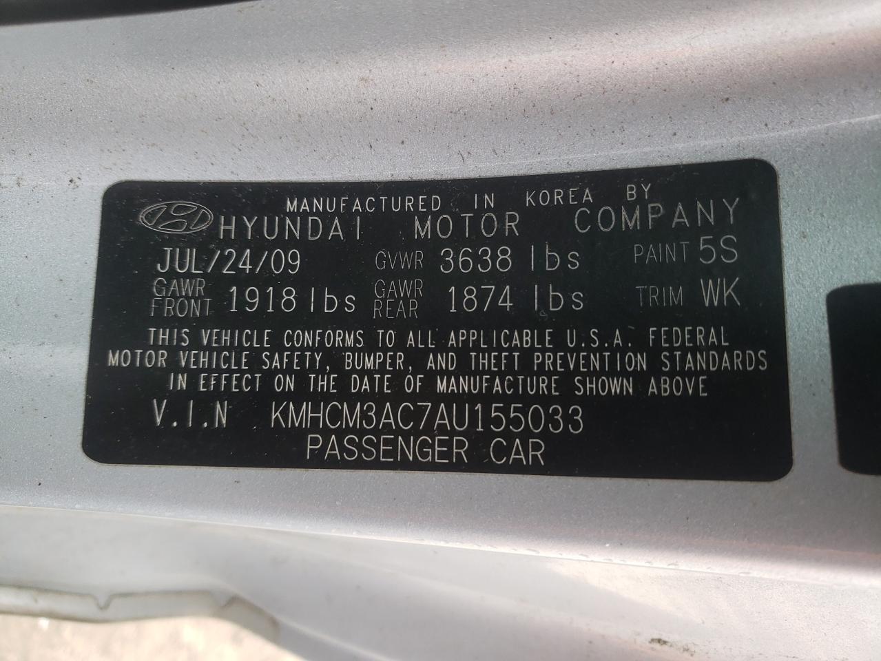 Photo 10 from auction – 2010 HYUNDAI ACCENT BLU with VIN KMHCM3AC7AU155033