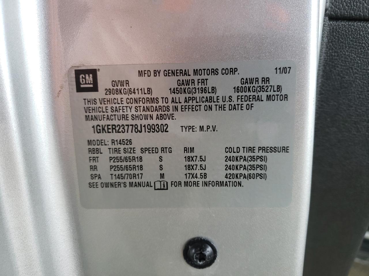 Photo 10 from auction – 2008 GMC ACADIA SLT with VIN 1GKER23778J199302