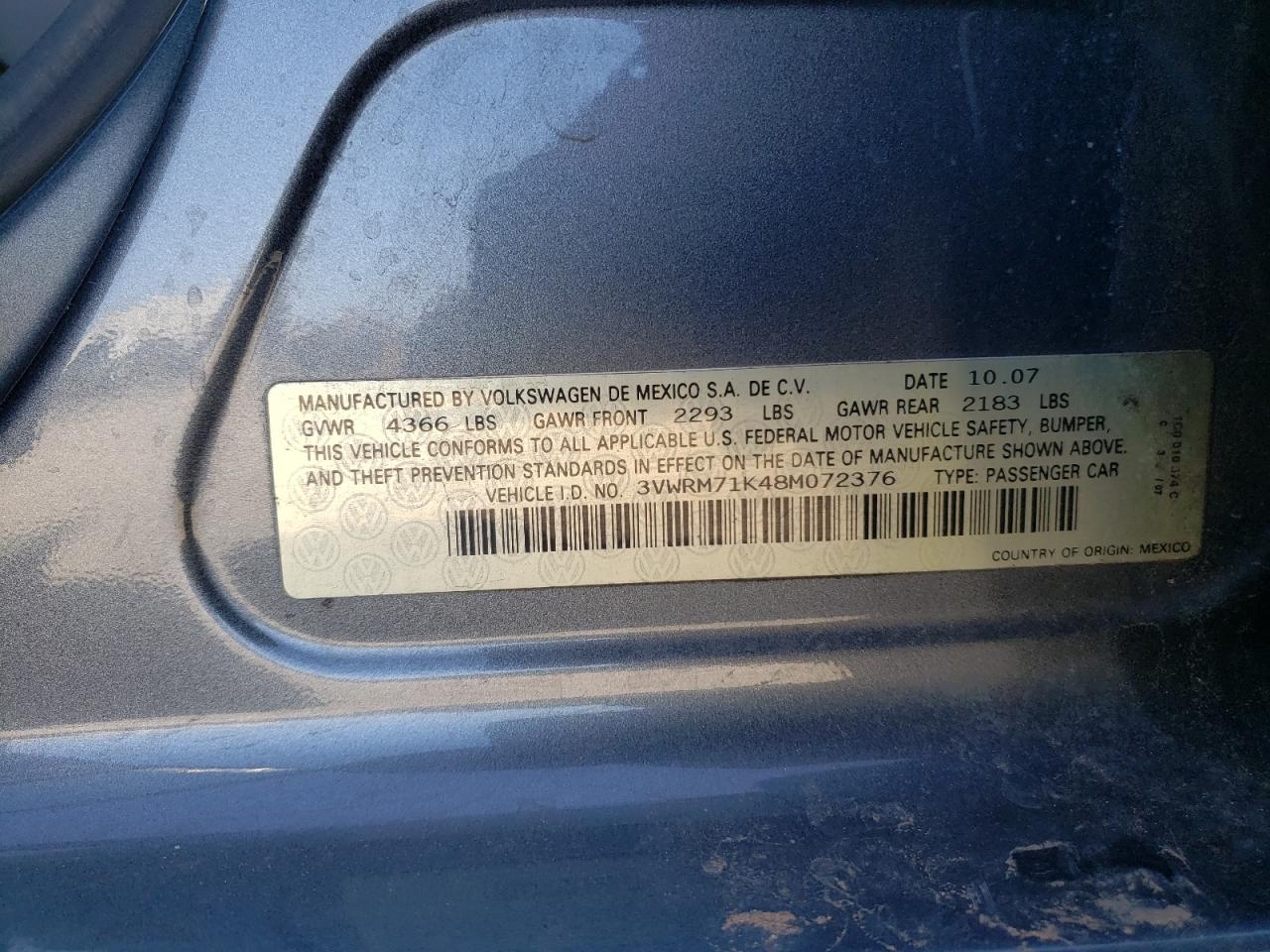 Photo 10 from auction – 2008 VOLKSWAGEN JETTA SE with VIN 3VWRM71K48M072376