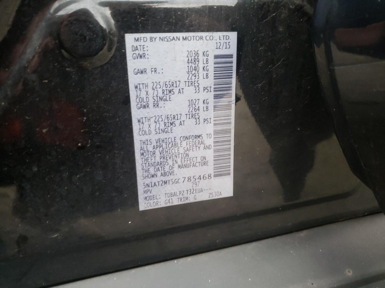 Photo 10 from auction – 2016 NISSAN ROGUE with VIN 5N1AT2MT5GC785468