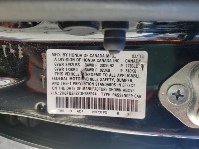 Photo 10 from auction – 2013 HONDA CIVIC EX with VIN 2HGFB2F82DH538974