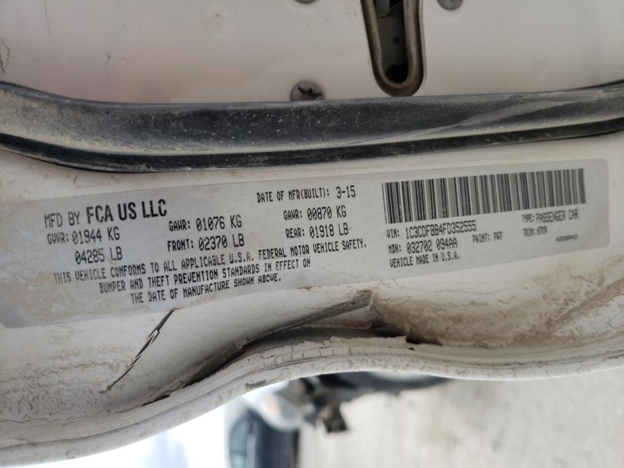 Photo 10 from auction – 2015 DODGE DART SXT with VIN 1C3CDFBB4FD352555