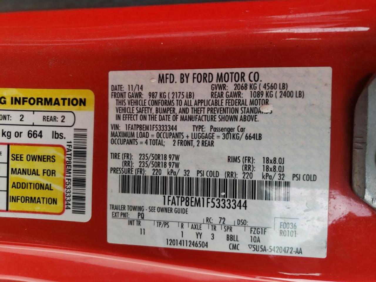 Photo 10 from auction – 2015 FORD MUSTANG with VIN 1FATP8EM1F5333344
