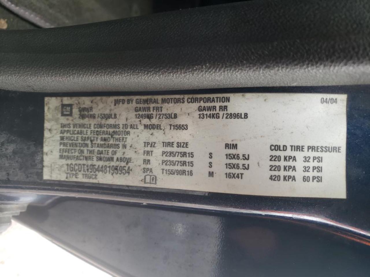 Photo 10 from auction – 2004 CHEVROLET COLORADO with VIN 1GCDT196448195954