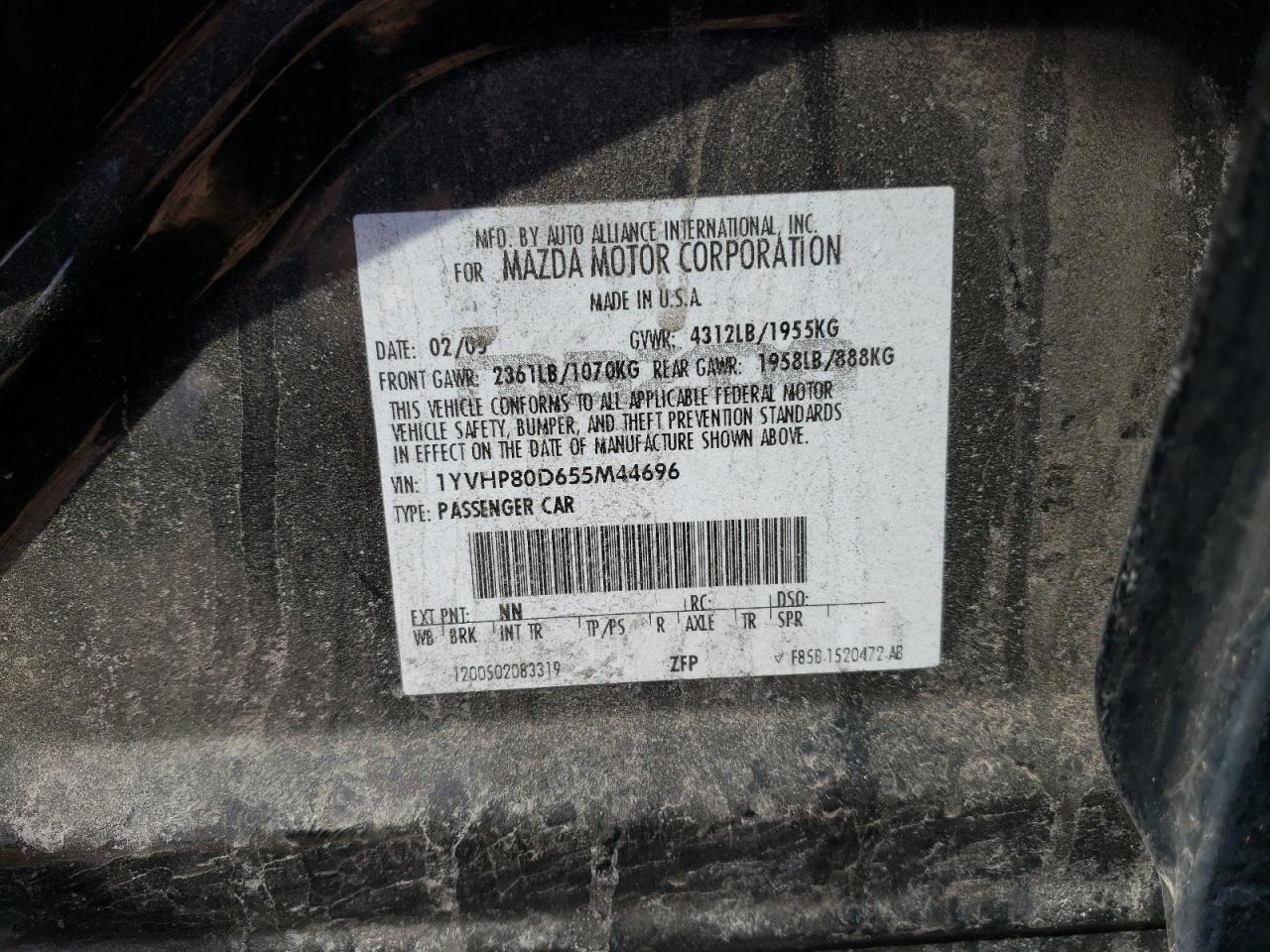 Photo 10 from auction – 2005 MAZDA 6 S with VIN 1YVHP80D655M44696
