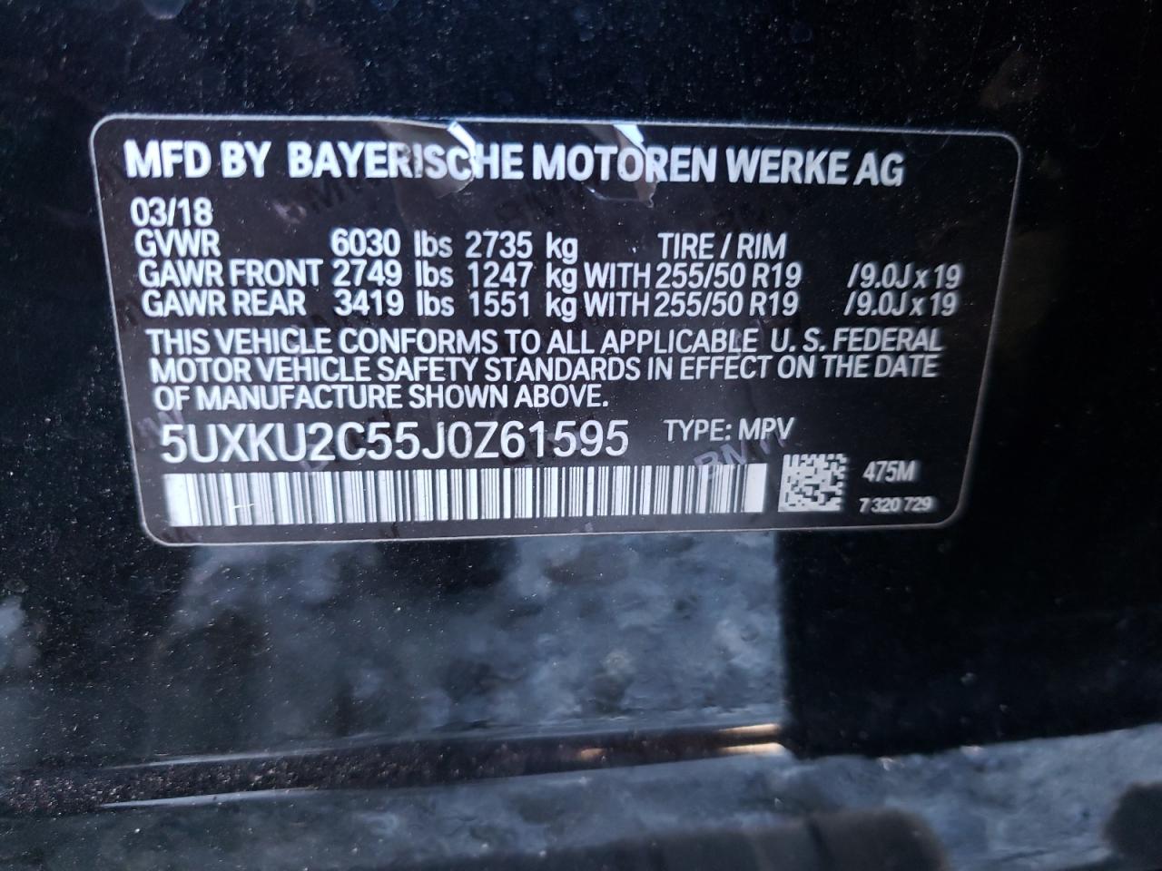 Photo 10 from auction – 2018 BMW X6 XDRIVE3 with VIN 5UXKU2C55J0Z61595