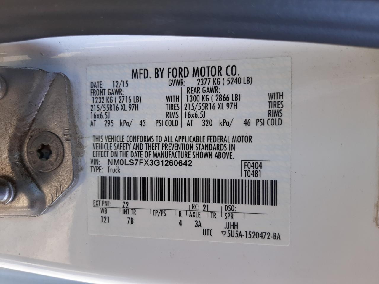 Photo 10 from auction – 2016 FORD TRANSIT CO with VIN NM0LS7FX3G1260642