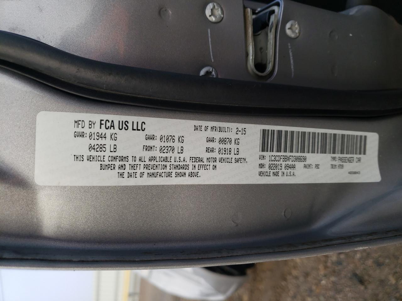 Photo 10 from auction – 2015 DODGE DART SXT with VIN 1C3CDFBBXFD308690