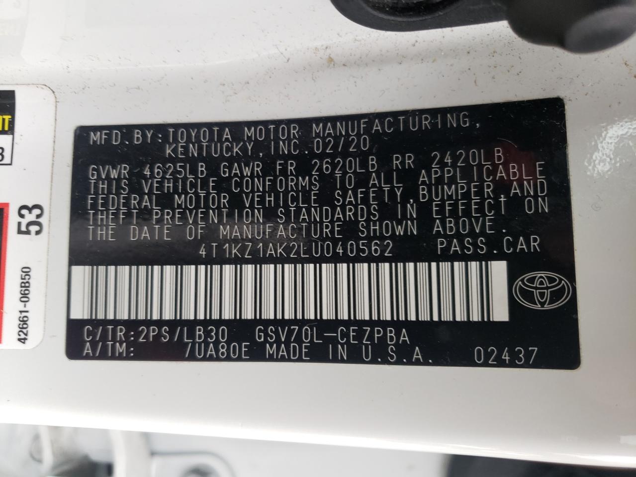 Photo 10 from auction – 2020 TOYOTA CAMRY TRD with VIN 4T1KZ1AK2LU040562
