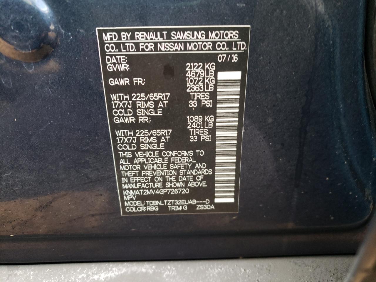 Photo 10 from auction – 2016 NISSAN ROGUE S with VIN KNMAT2MV4GP726720