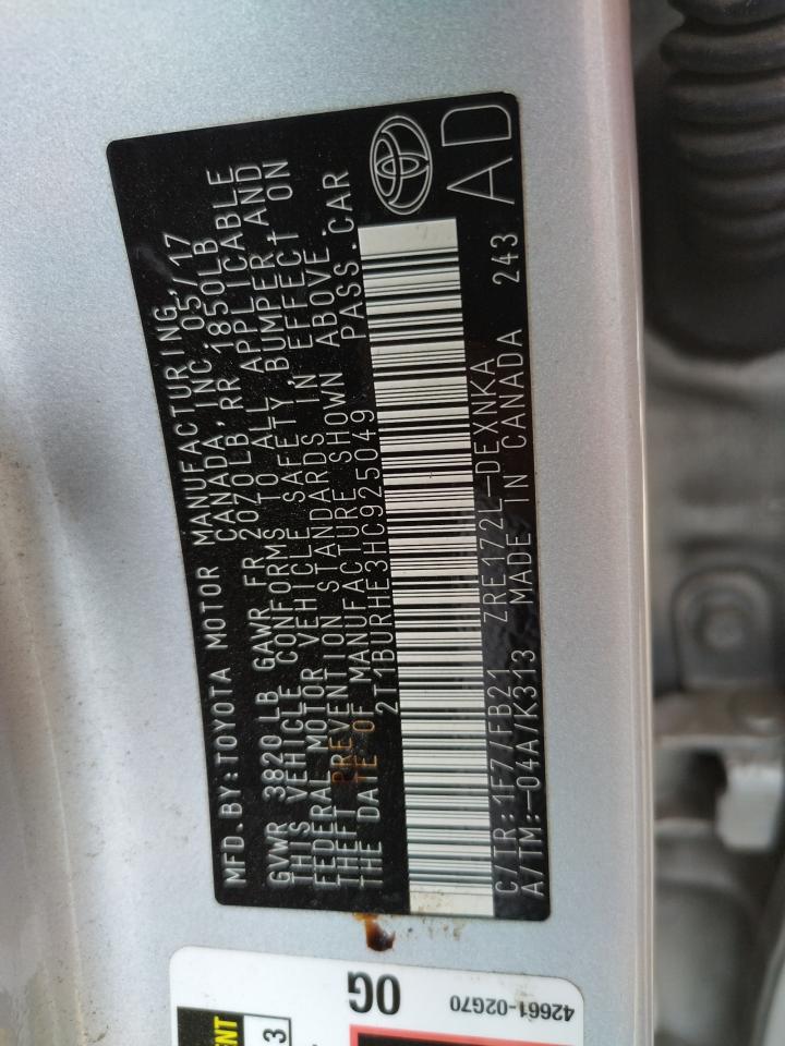 Photo 10 from auction – 2017 TOYOTA COROLLA L with VIN 2T1BURHE3HC925049