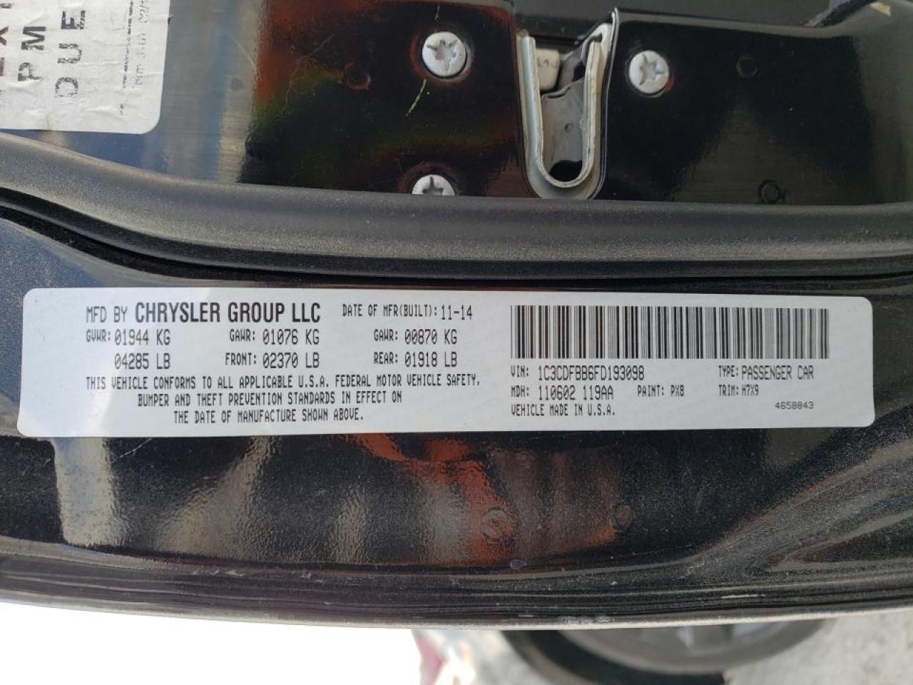 Photo 10 from auction – 2015 DODGE DART SXT with VIN 1C3CDFBB6FD193098
