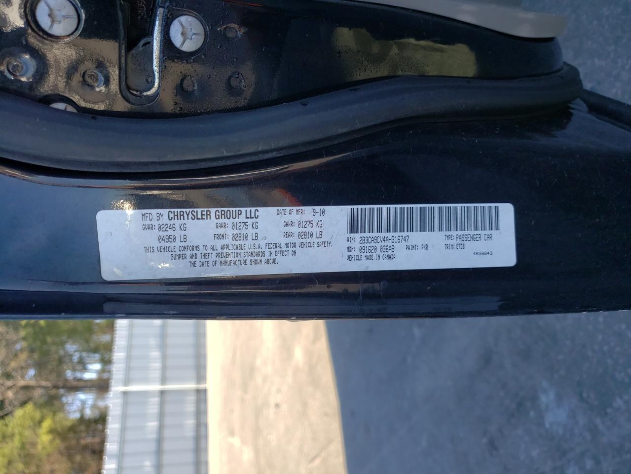 Photo 10 from auction – 2010 DODGE CHARGER RA with VIN 2B3CA9CV4AH316747