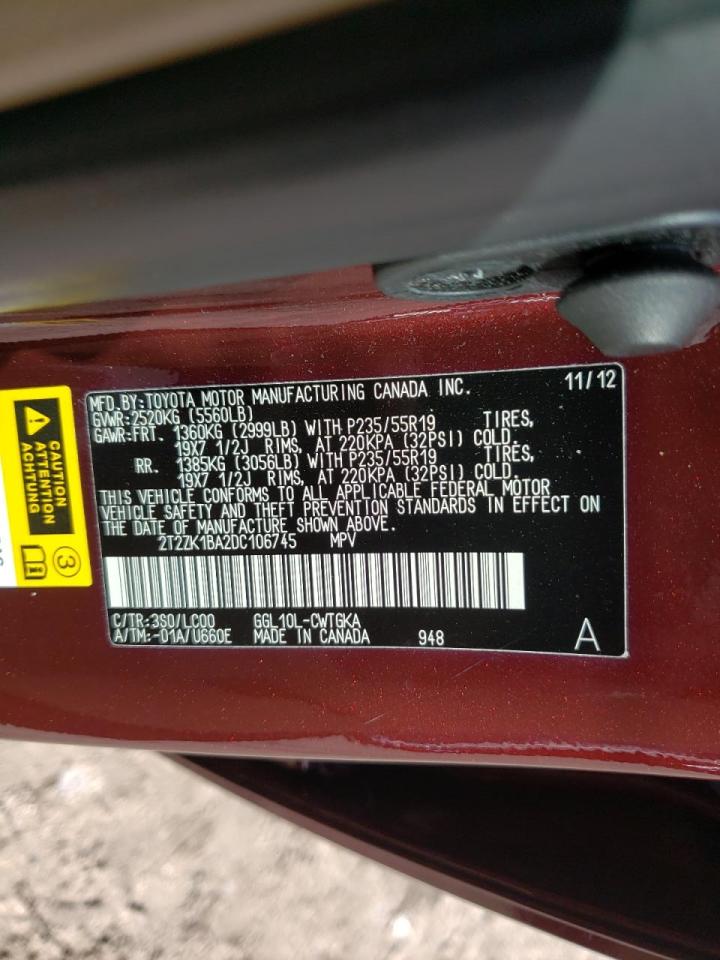 Photo 10 from auction – 2013 LEXUS RX 350 with VIN 2T2ZK1BA2DC106745