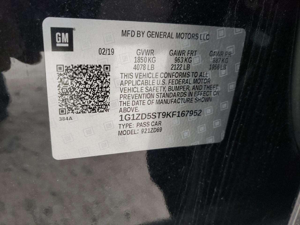 Photo 10 from auction – 2019 CHEVROLET MALIBU LT with VIN 1G1ZD5ST9KF167952