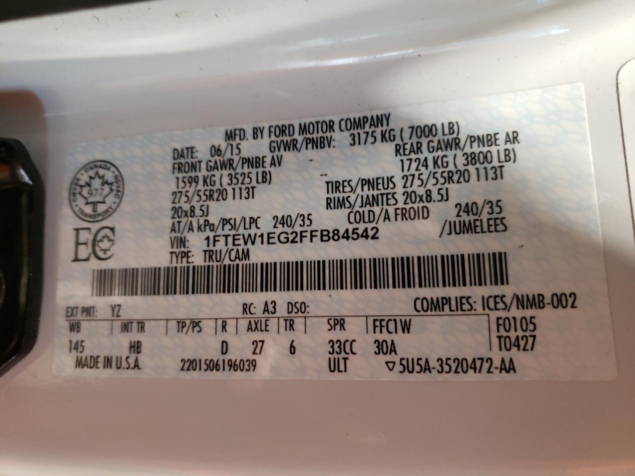 Photo 10 from auction – 2015 FORD F150 SUPER with VIN 1FTEW1EG2FFB84542