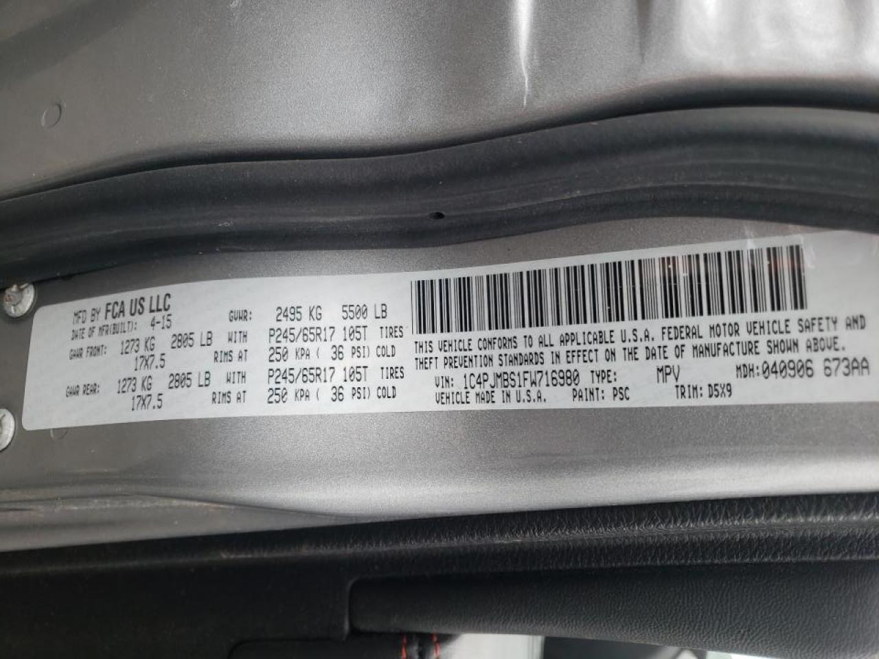 Photo 10 from auction – 2015 JEEP CHEROKEE T with VIN 1C4PJMBS1FW716980
