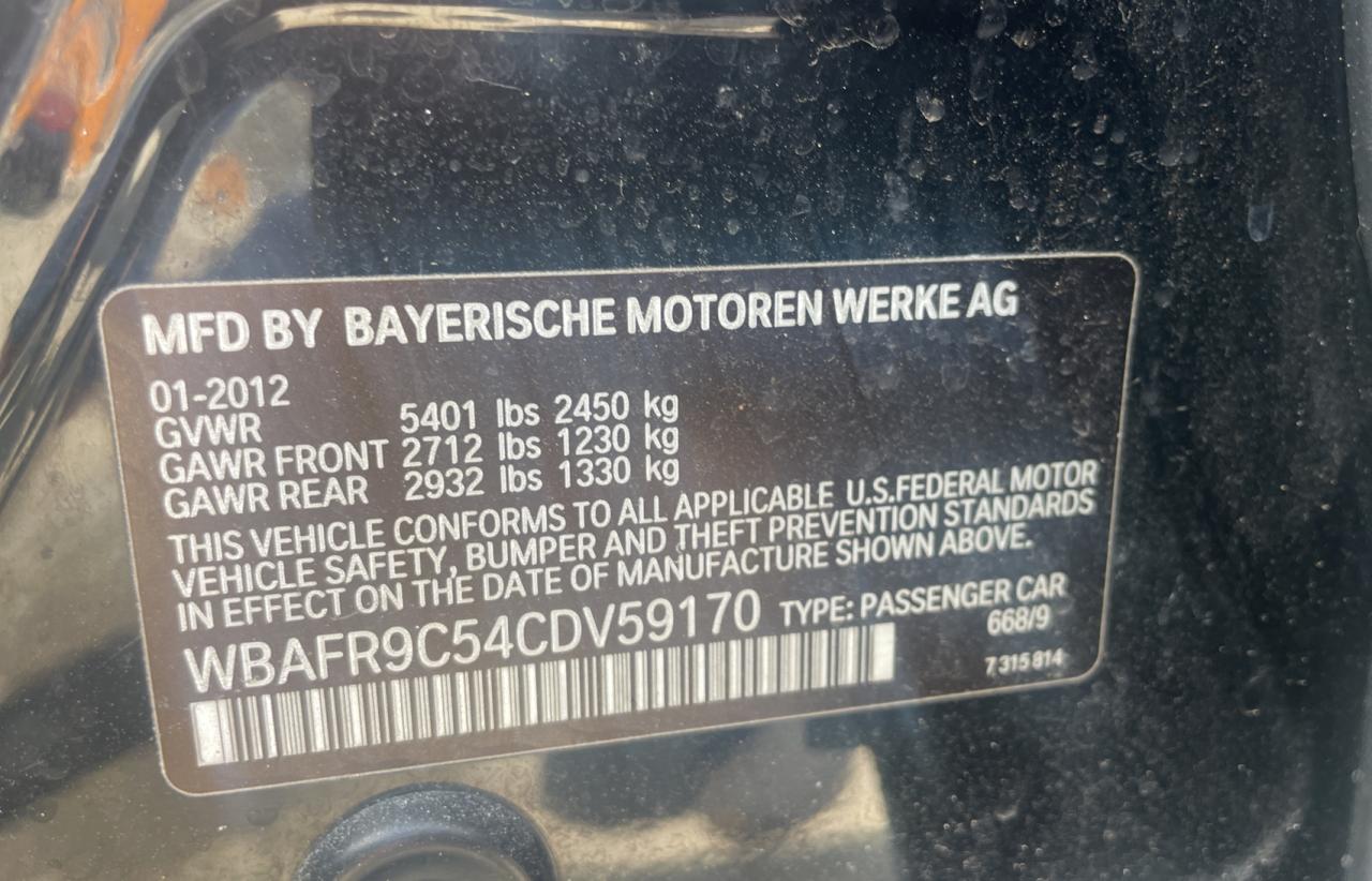 Photo 10 from auction – 2012 BMW 550 I with VIN WBAFR9C54CDV59170