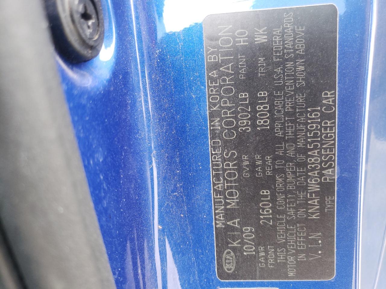 Photo 10 from auction – 2010 KIA FORTE SX with VIN KNAFW6A38A5159161
