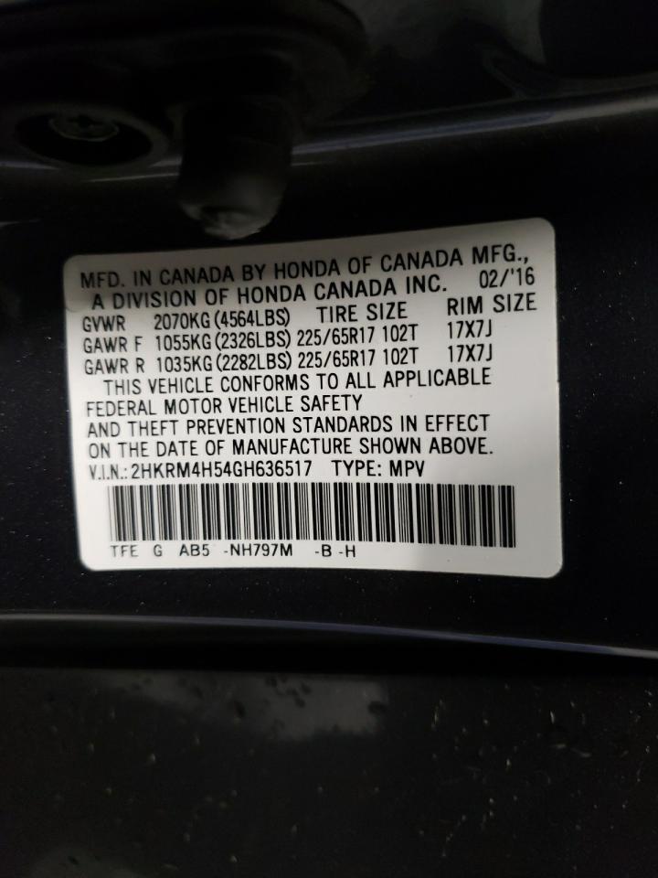 Photo 10 from auction – 2016 HONDA CR-V EX with VIN 2HKRM4H54GH636517