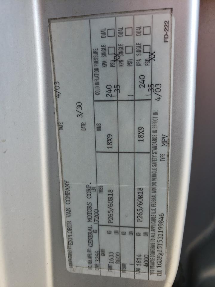Photo 10 from auction – 2003 GMC SAVANA RV with VIN 1GDFG15T531199846
