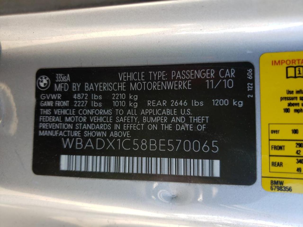 Photo 10 from auction – 2011 BMW 335 IS with VIN WBADX1C58BE570065