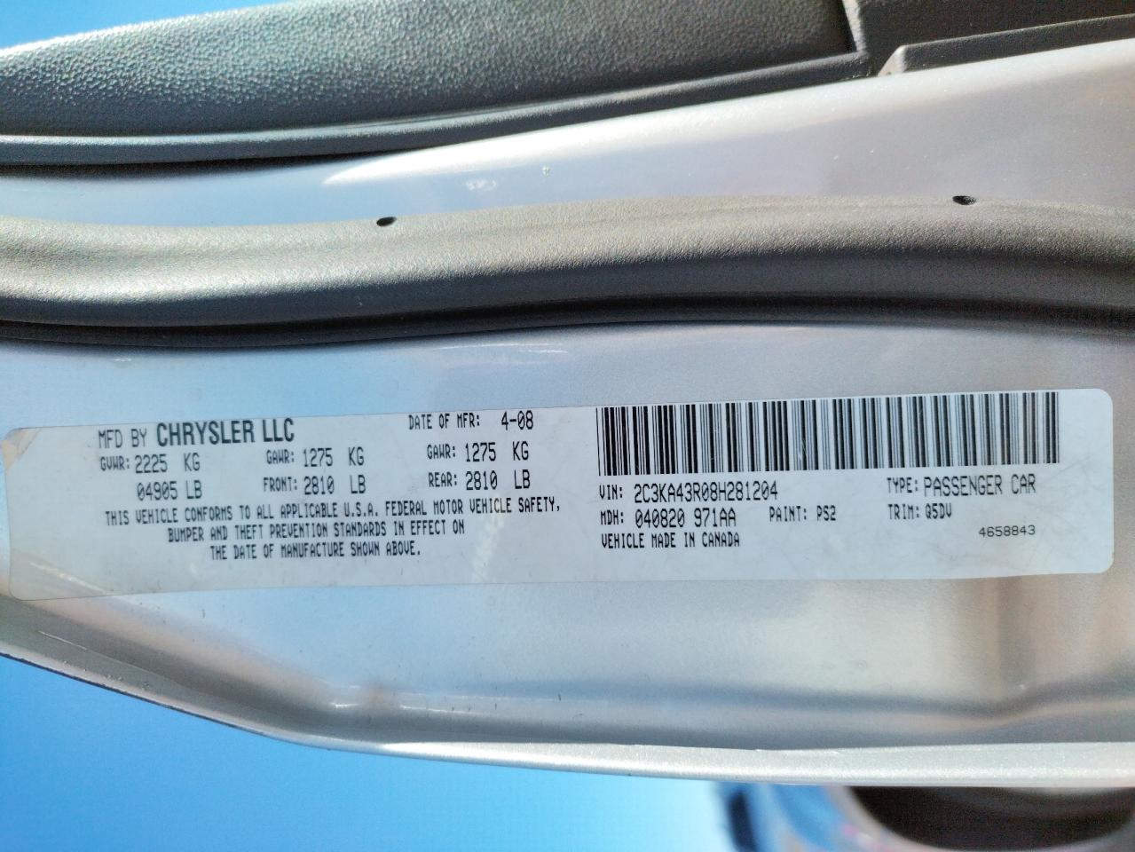 Photo 10 from auction – 2008 CHRYSLER 300 LX with VIN 2C3KA43R08H281204