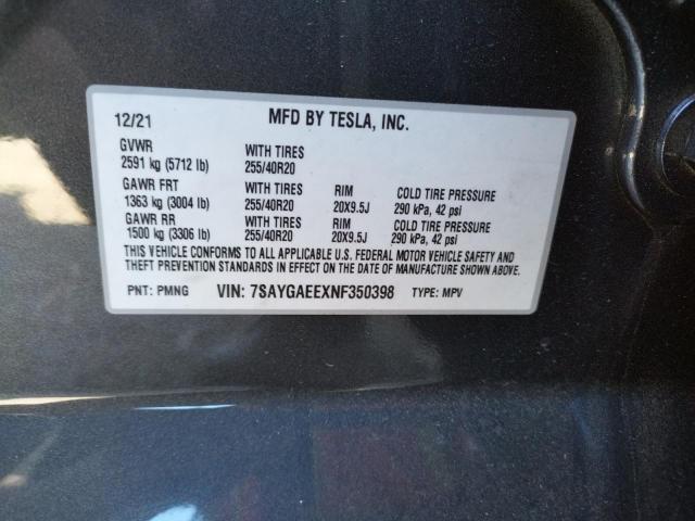Photo 10 from auction – 2022 TESLA MODEL Y with VIN 7SAYGAEEXNF350398