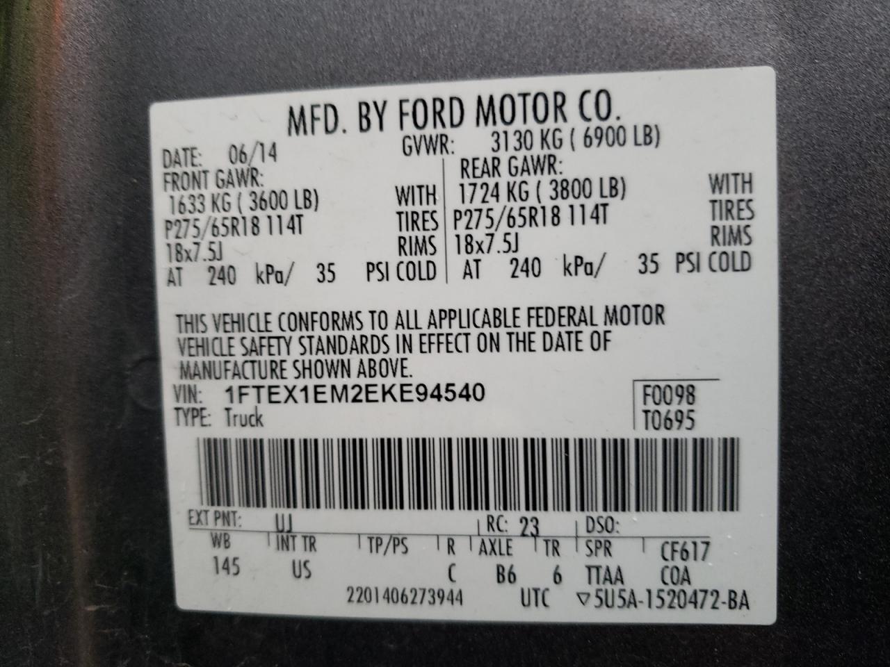 Photo 10 from auction – 2014 FORD F150 SUPER with VIN 1FTEX1EM2EKE94540