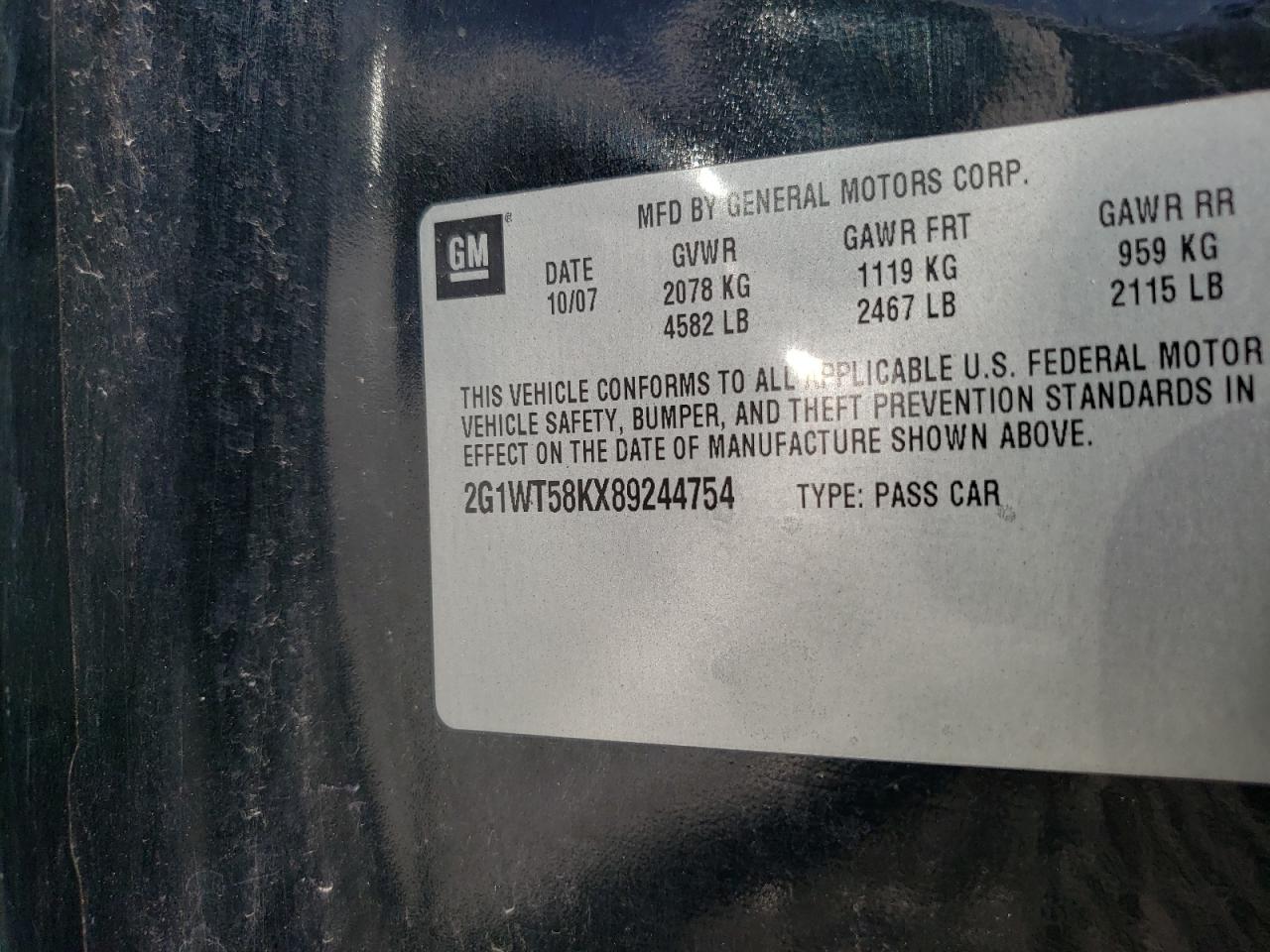 Photo 10 from auction – 2008 CHEVROLET IMPALA with VIN 2G1WT58KX89244754