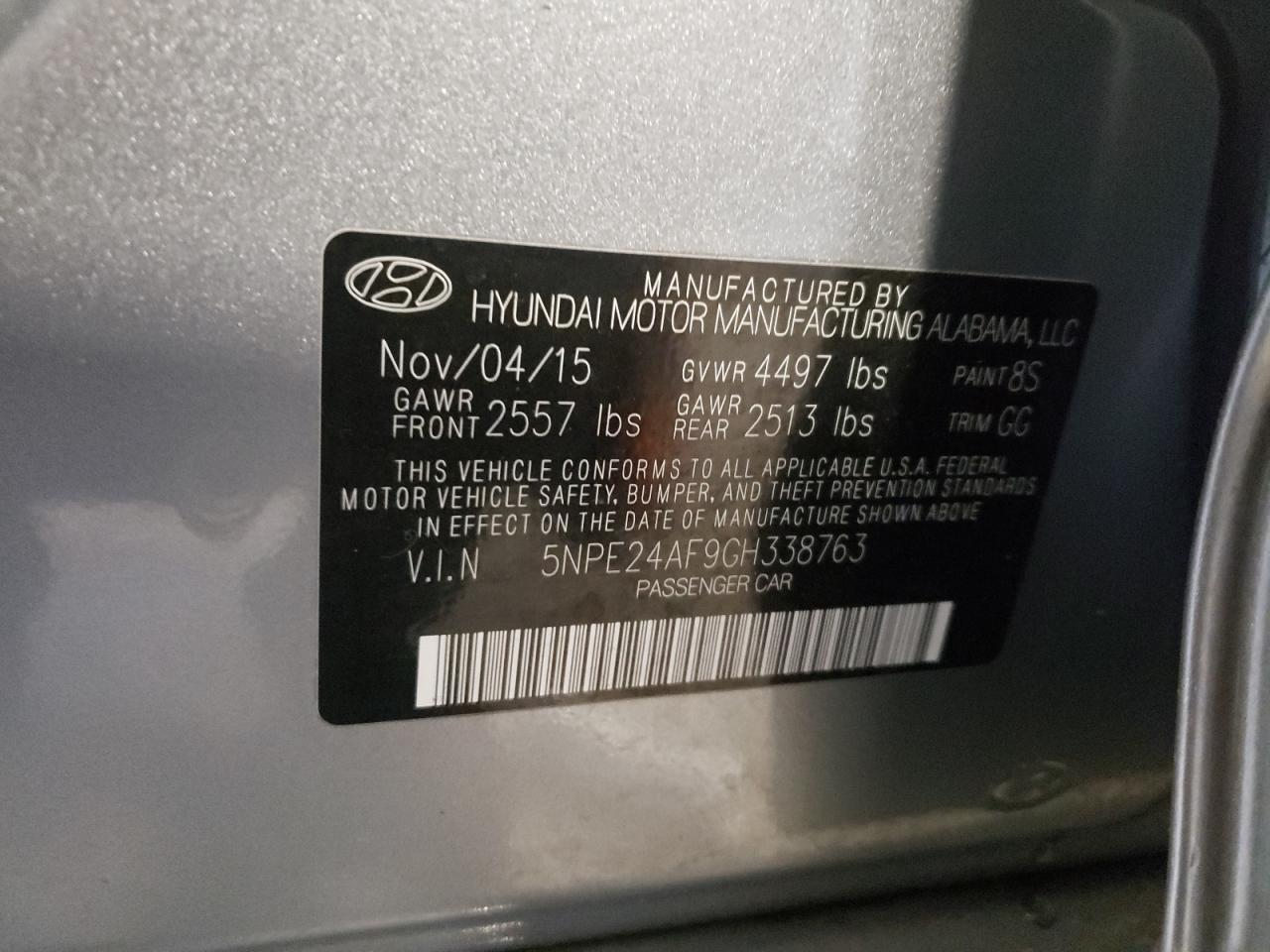 Photo 10 from auction – 2016 HYUNDAI SONATA SE with VIN 5NPE24AF9GH338763