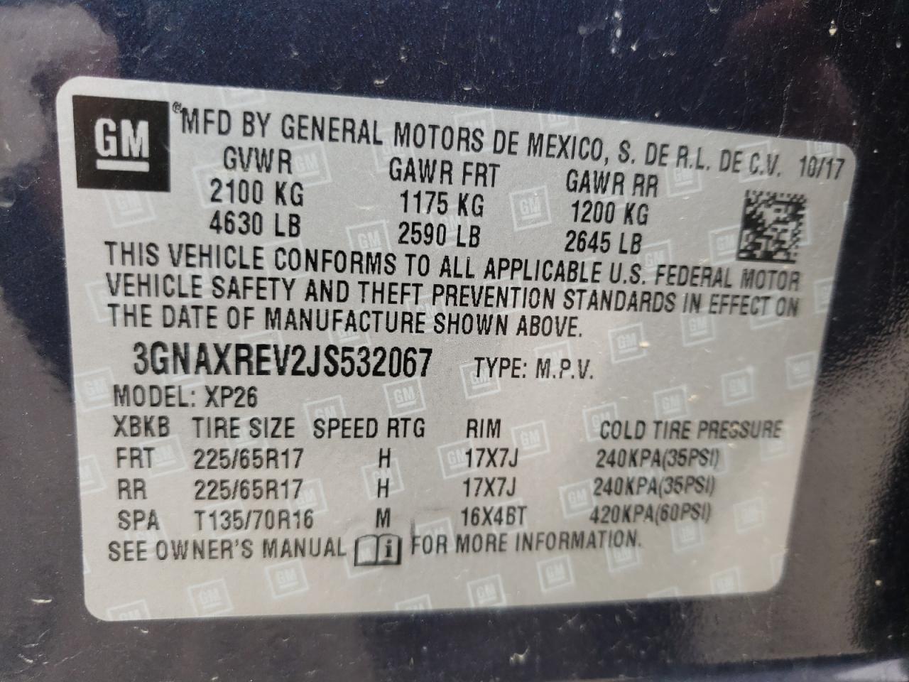 Photo 10 from auction – 2018 CHEVROLET EQUINOX LS with VIN 3GNAXREV2JS532067