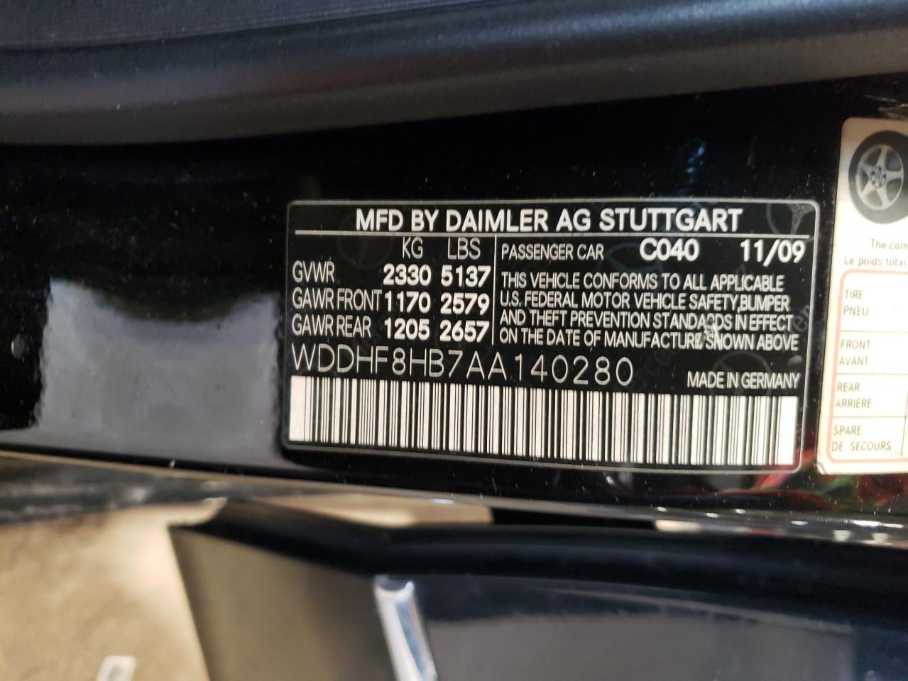 Photo 10 from auction – 2010 MERCEDES-BENZ E 350 4MAT with VIN WDDHF8HB7AA140280