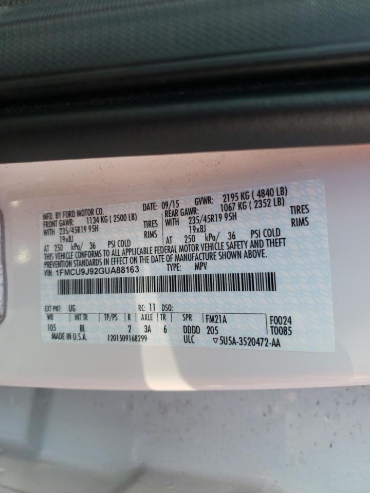Photo 10 from auction – 2016 FORD ESCAPE TIT with VIN 1FMCU9J92GUA88163