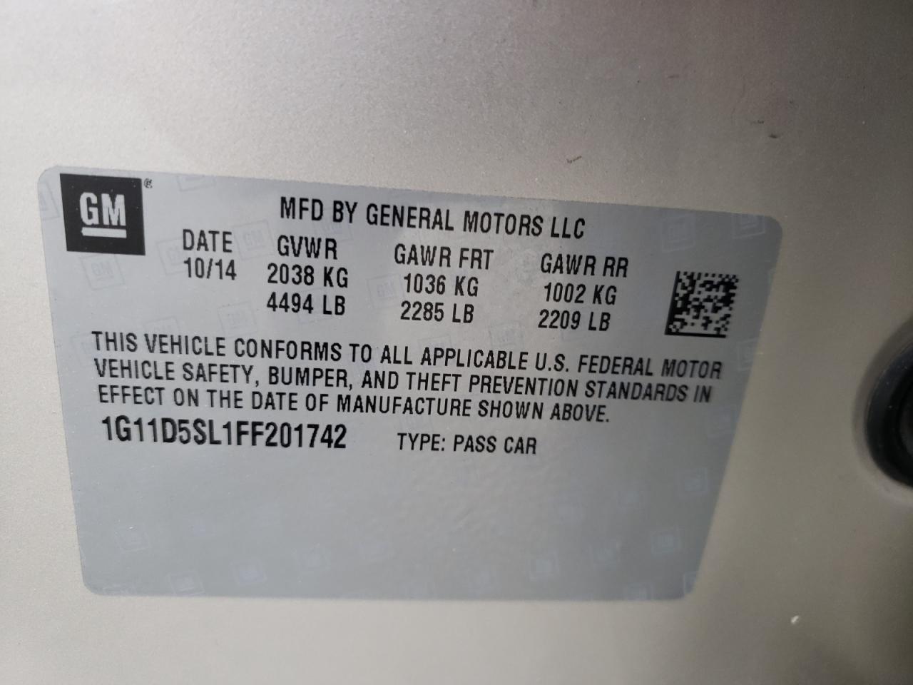 Zdjęcie 10 z aukcji – 2015 CHEVROLET MALIBU 2LT z VIN 1G11D5SL1FF201742