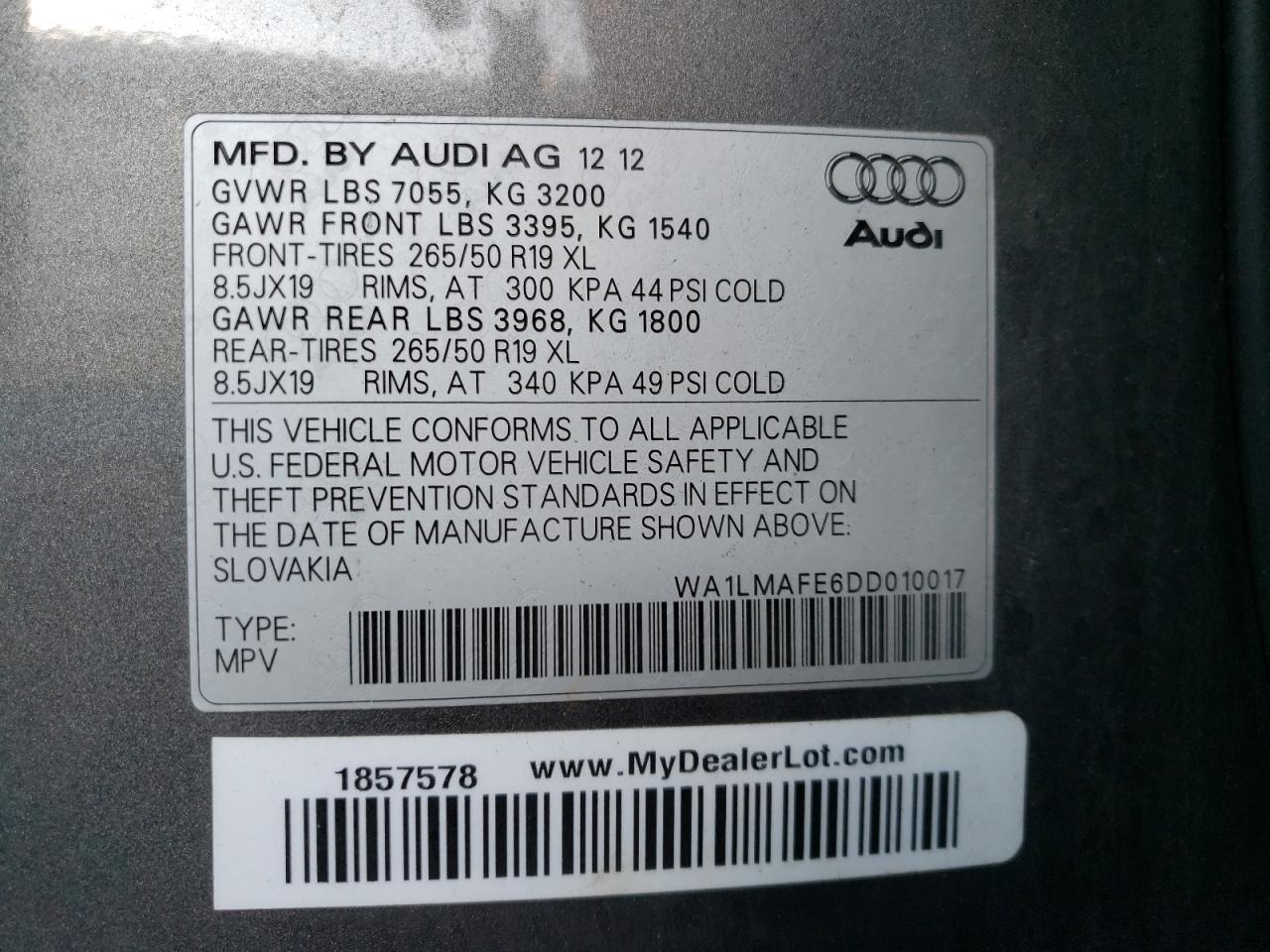 Photo 10 from auction – 2013 AUDI Q7 PREMIUM with VIN WA1LMAFE6DD010017